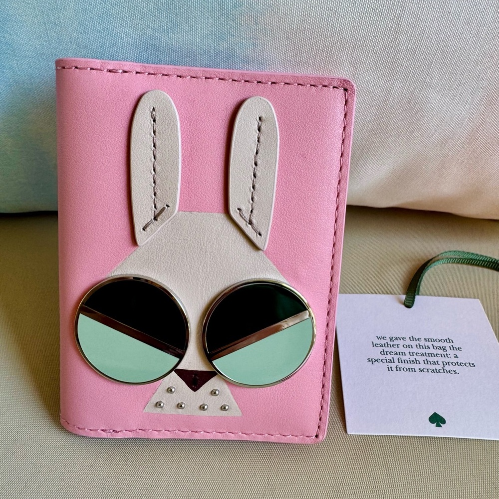 Kate Spade Spademals Rococo Pink Bunny Card Bifold Wallet Card Holder
